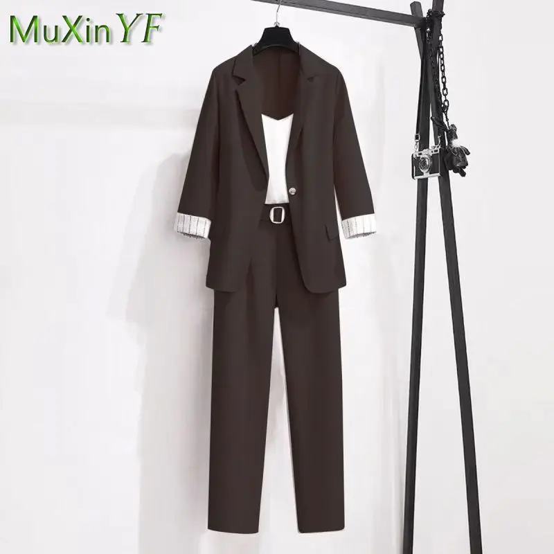 Women's Casual Professional Wear Korean Elegant Blazers Trouser Set 2022 Spring Autumn New Suit Suspender Pants Three-piece