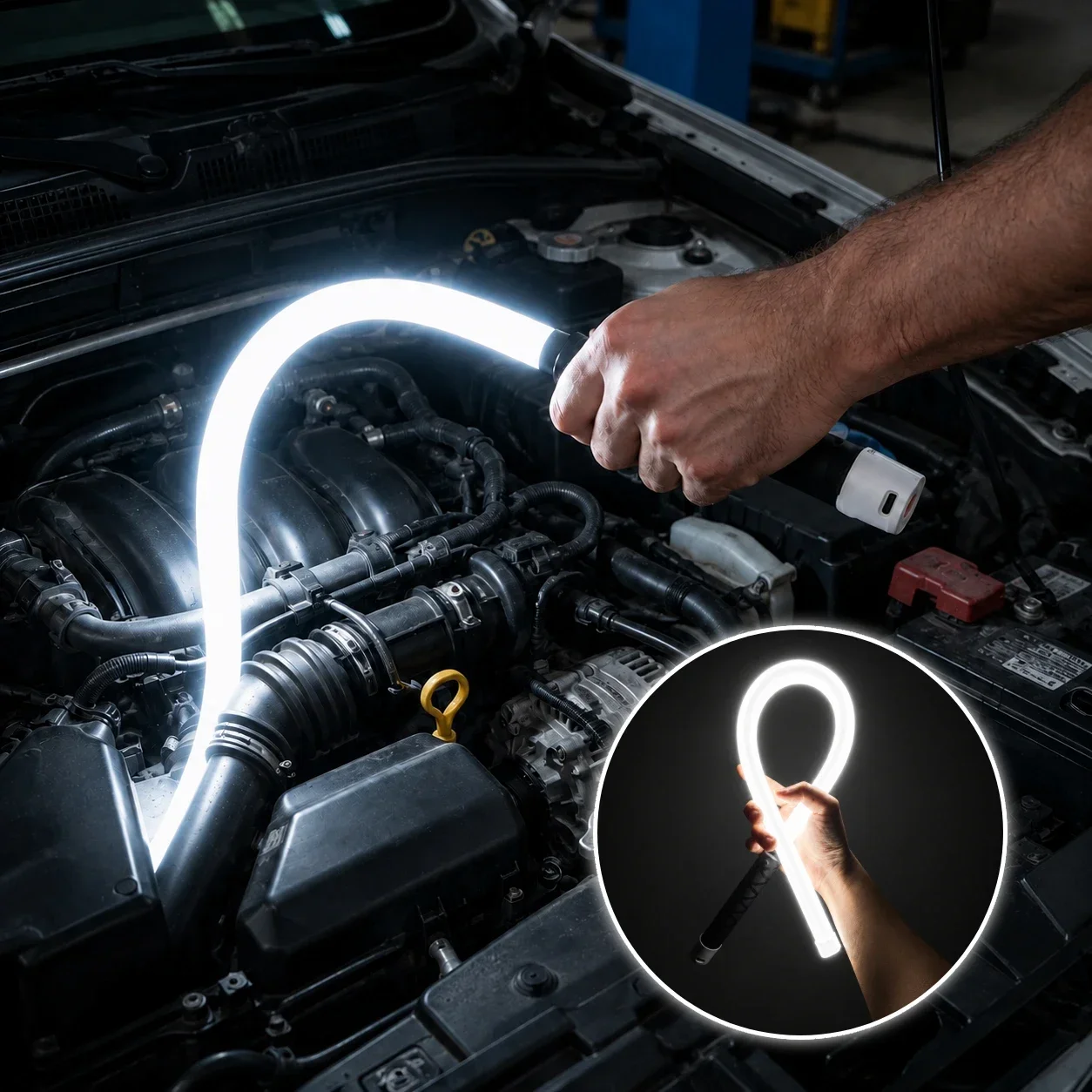 Flexible LED Work Light 800LM Rechargeable Bendable Inspection Lamp Type C 3 Modes IP67 Mechanic Automotive Engine Bay Light