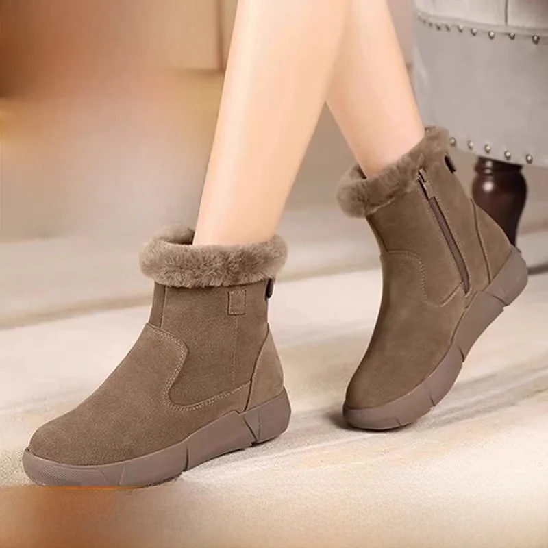Women's Winter Snow Boots Real Leather Fur Integrated Wool Cotton Anti-slip Fleece Warm Short Boots Korean Style Waterproof P...