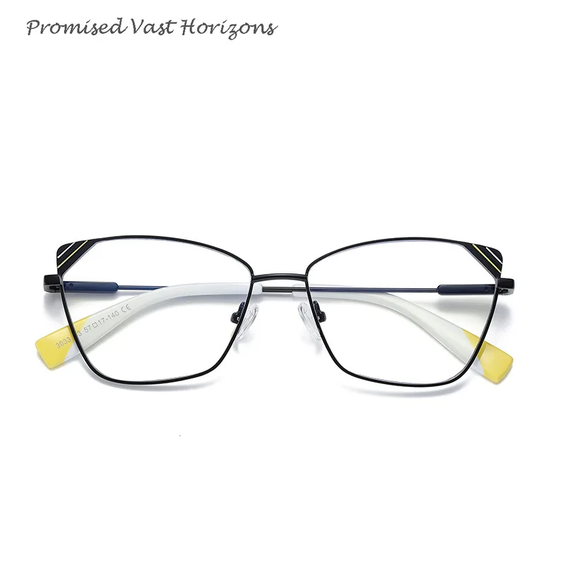Lunettes Plano pour femmes, Design de ligne de couleur brillante, monture d'oreille de chat, charnière à ressort, lentille de myopie disponible, lunettes Anti-lumière bleue