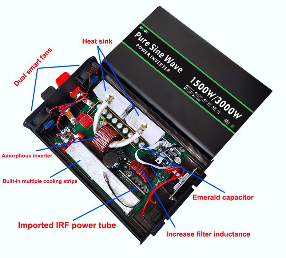 HOULI Pure Sine Wave Inverter 12V To 220V 3000W/1500W 3Kva Inversor Onda Senoidal  Power Low Frequency