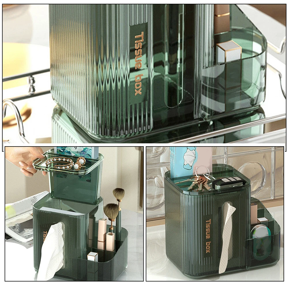 

Multifunctional Tissue Box Storage Organizer Desktop Napkin Holder For Home Office Bedroom Living Room Large Capacity Plastic