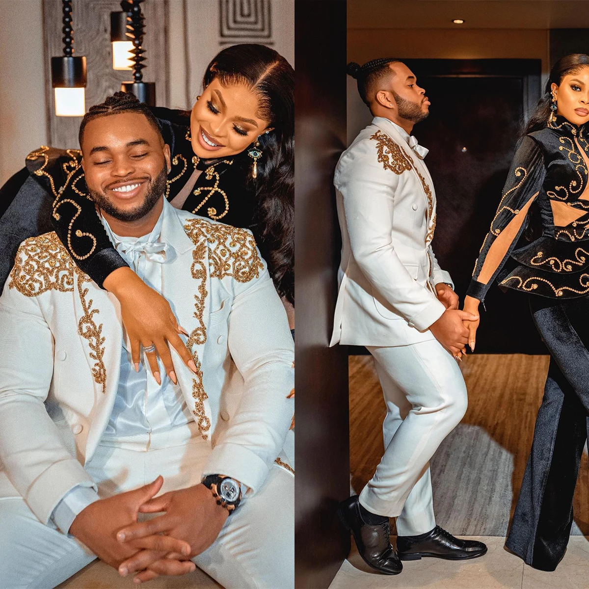 

Gold Beads Groom Wedding Tuxedos Double Breasted Jacket Pants Sets 2 Pieces Tailor Made Homecoming Business Grom Wear
