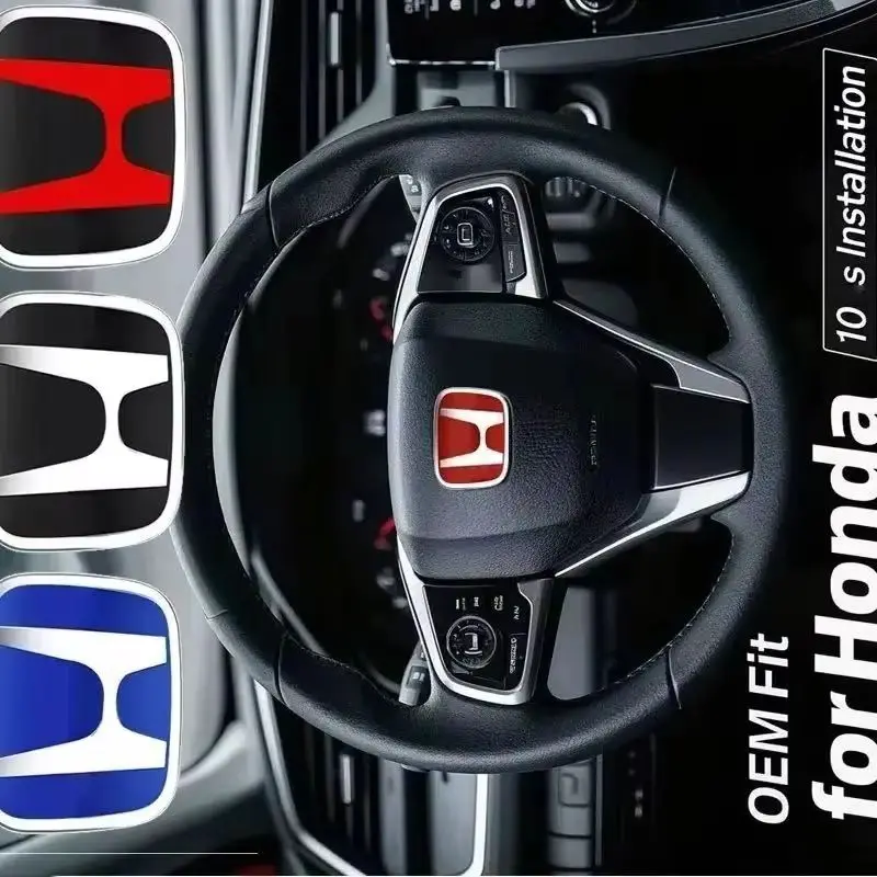 For Honda Civic/Accord/CR-V/Odyssey, Red Black Blue Interior Sticker OEM Fit 10s Installation 3D ABS Steering Wheel Emblem Badge
