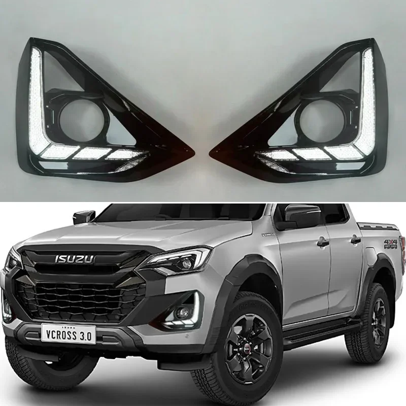 LED DRL For Isuzu D-max 2023 2024 Dynamic Turn Signal Waterproof ABS Car 12V Daytime Running Light LED Fog Lamp Decoration