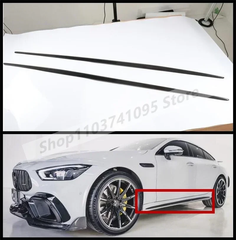 2PCS Carbon Fiber Side Door Extension Body Skirts Kit Lip Cover For Mercedes Benz AMG GT43 GT50 GT53 GT63 GT63S 4door 2019-2023