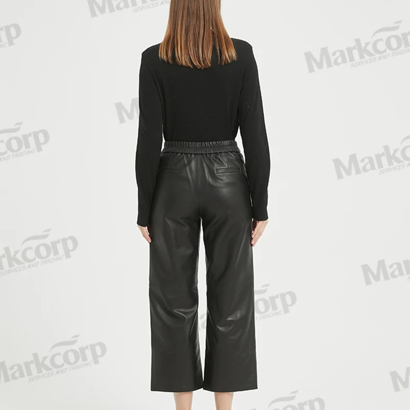 Markcorp Light French High Waist Slim Wide Leg Pants for Women's New Autumn/Winter Elastic Sheepskin Crop Pants