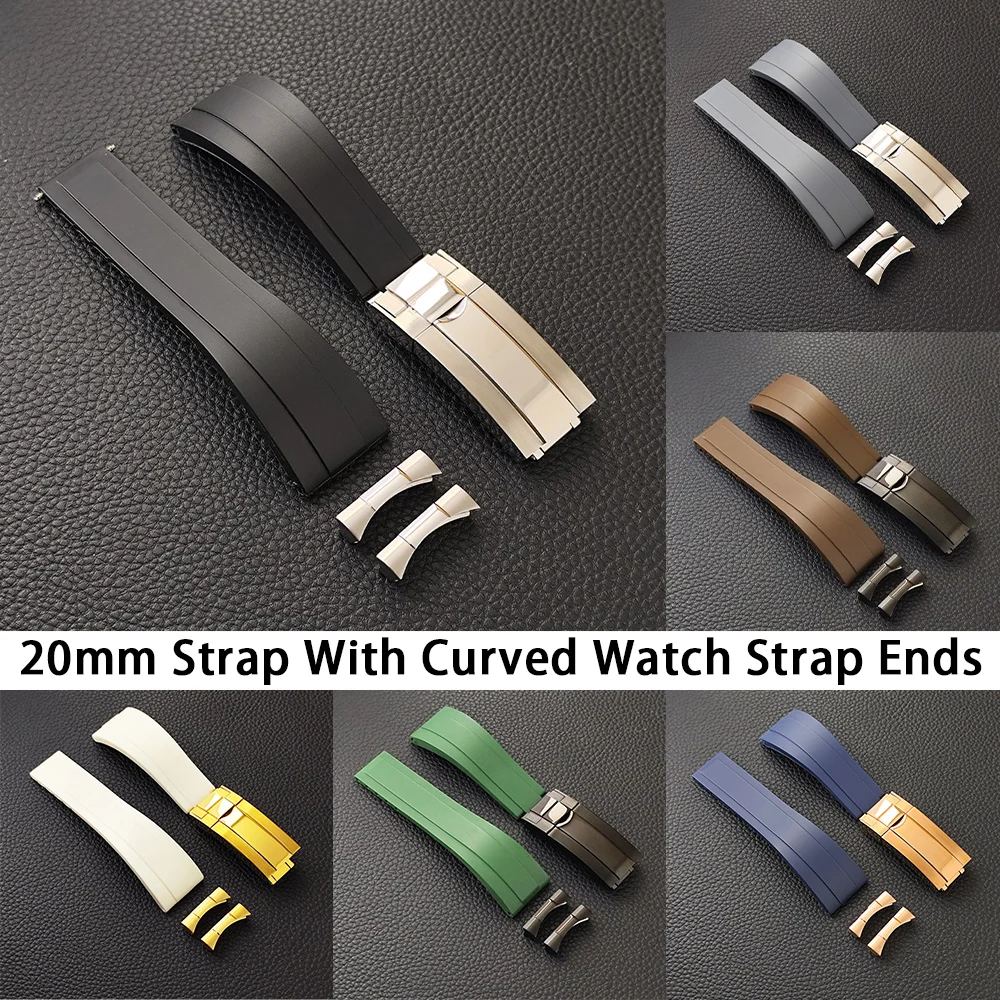 Watch Strap Fits 20mm Width VK63 Case Watch Accessories 20mm Rubber Strap With Curved Watch Strap Ends Mechanical Watches Parts