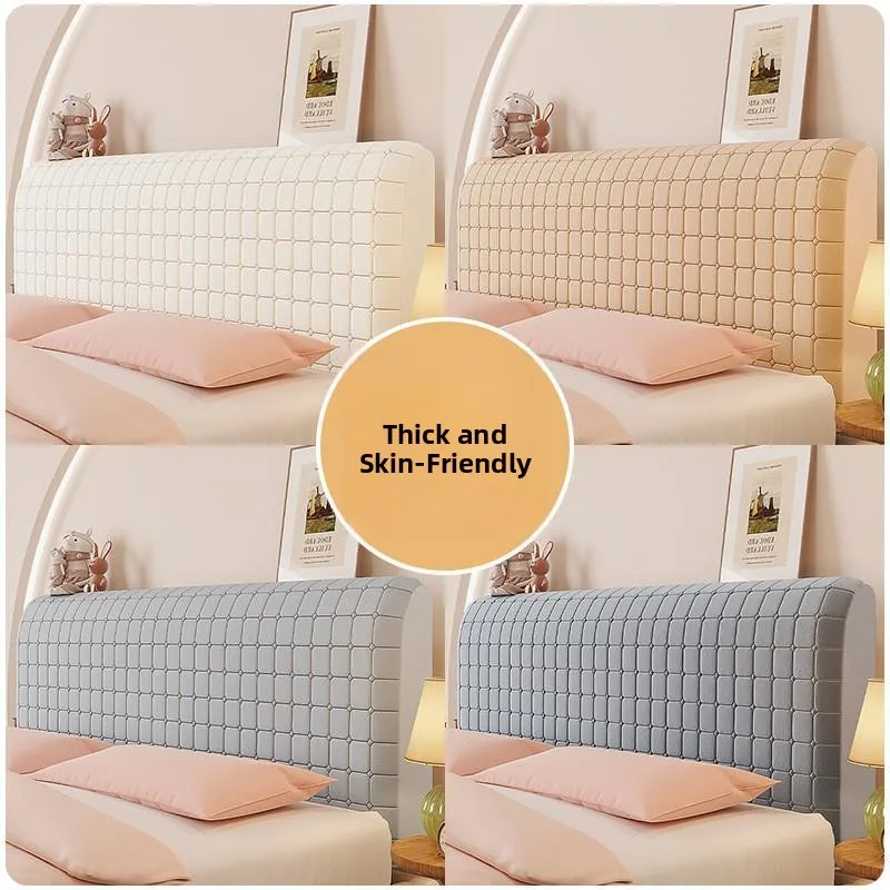 

Thickened Elastic Silver Velvet Bed Head Cover Soft Padded Backrest Full Wrap Dustproof Home Protection
