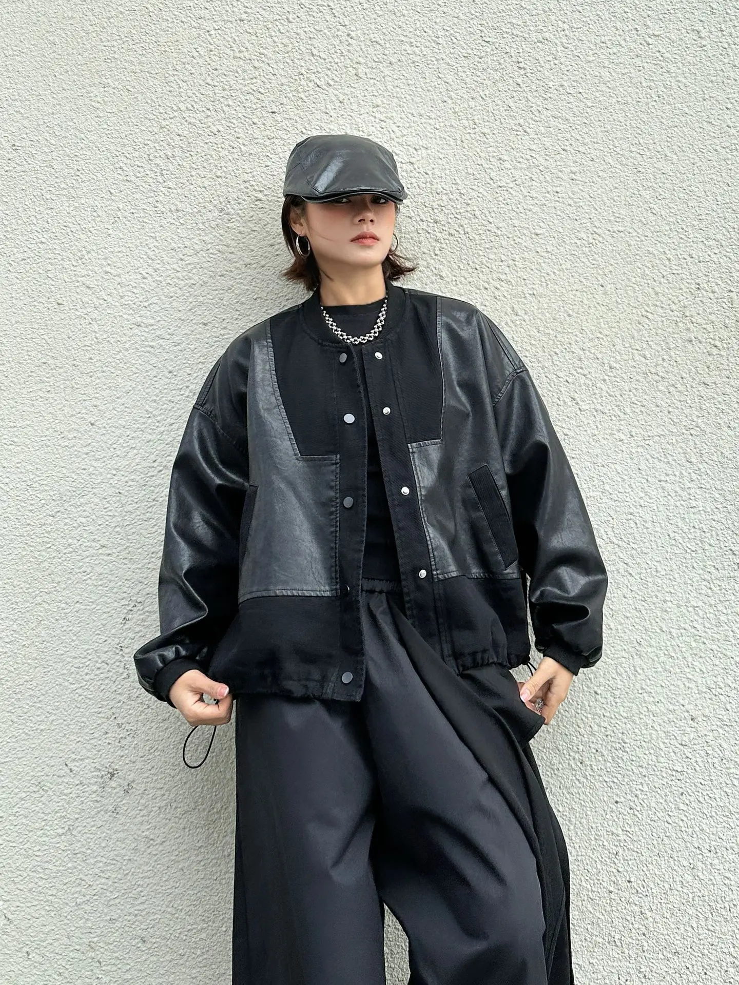 blouson-en-cuir-retro-americain-pour-femme-style-baseball-vetement-d'exterieur-pour-couple-style-hong-kong-manches-longues-epaissi-et-brillant