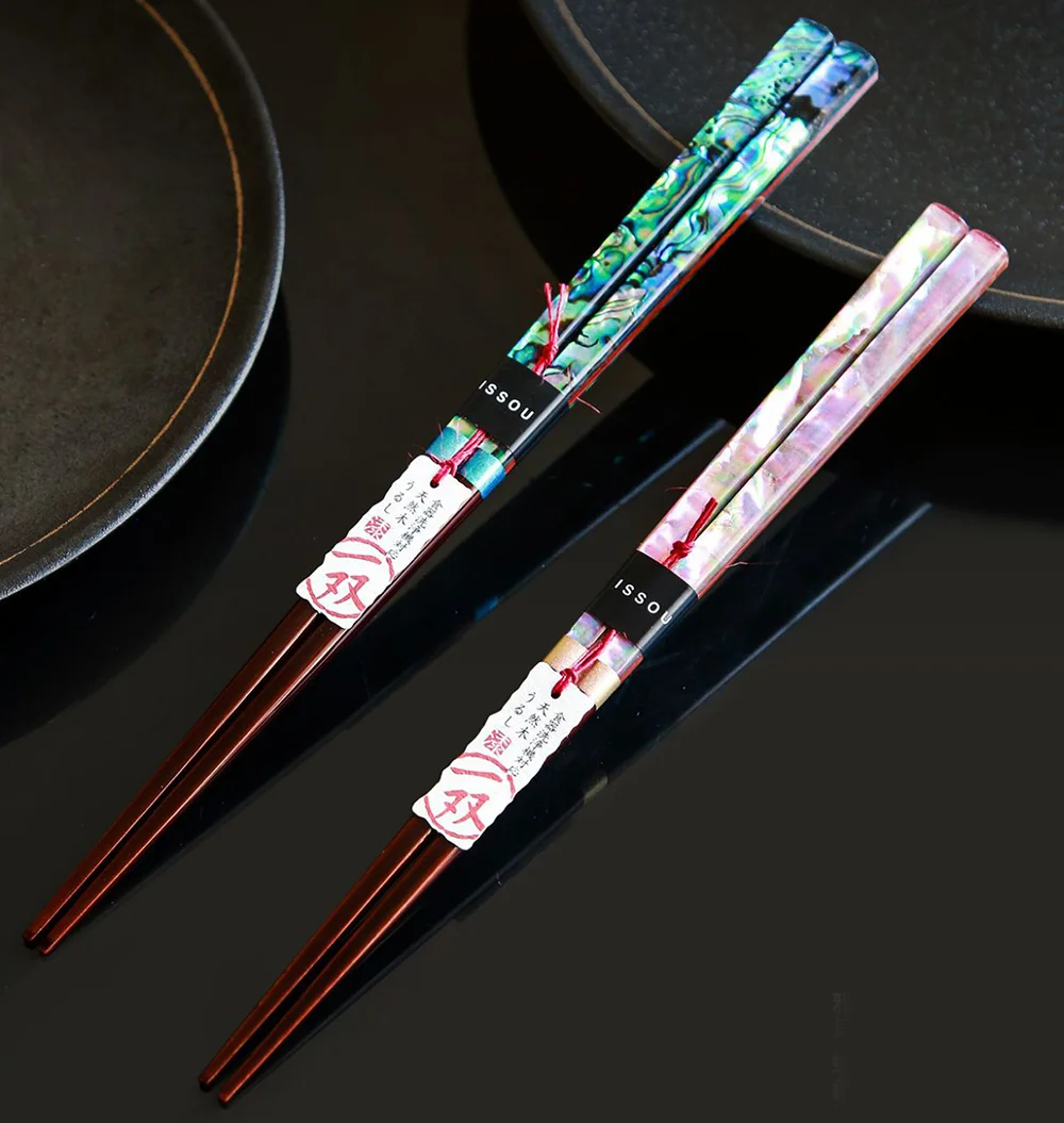 Mother of Pearl Chopsticks Reusable Traditional Lacquer Art Wooden Chopsticks Japanese Unique Decorative Natural Color