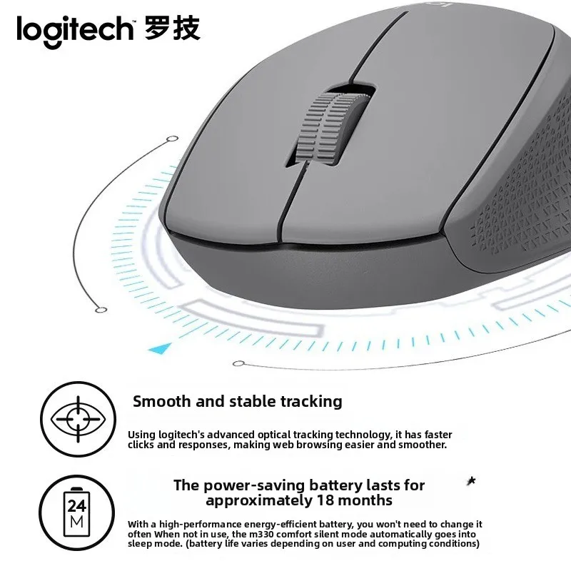 

Беспроводная 3-кнопочная USB-мышь Logitech M330, 2,4 ГГц, оптическая мышь 1000 точек на дюйм, подходит для офиса, настольных компьютеров и ноутбуков