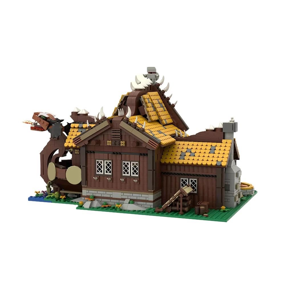 BuildMOC Farm Medieval Viking House Ship Boat Building Block Kit Dragon Longship Architecture Dragon Ship Construction Brick Toy