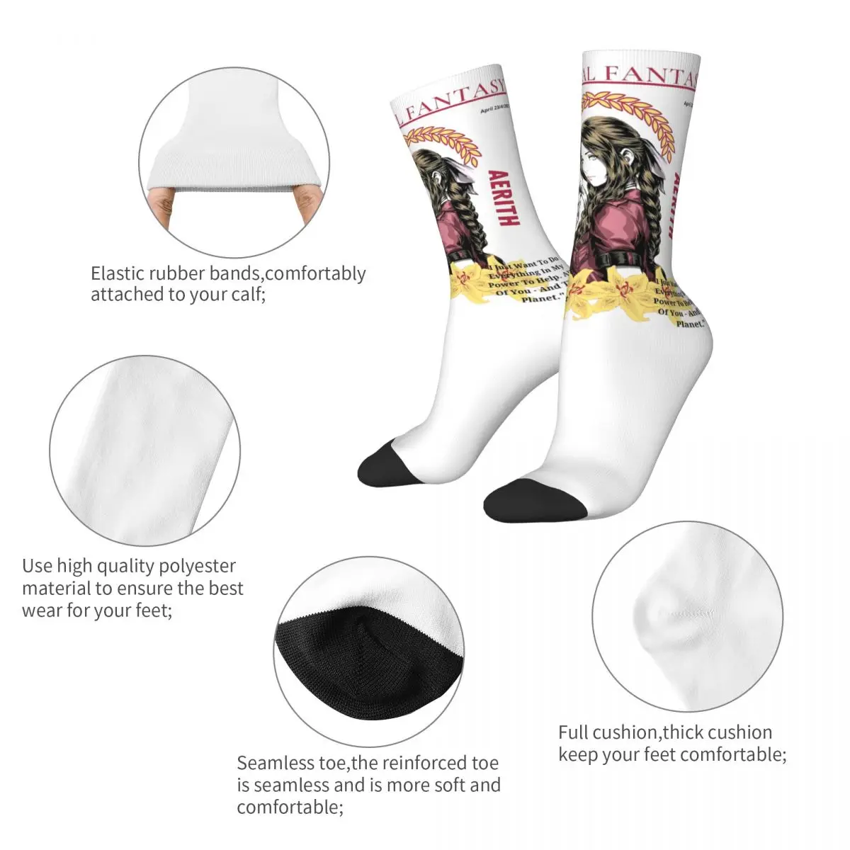 Autumn Winter Fashion Unisex Aerith Gainsborough FF7 Magazine Final Fantasy Socks Sweat Absorbing Football Socks