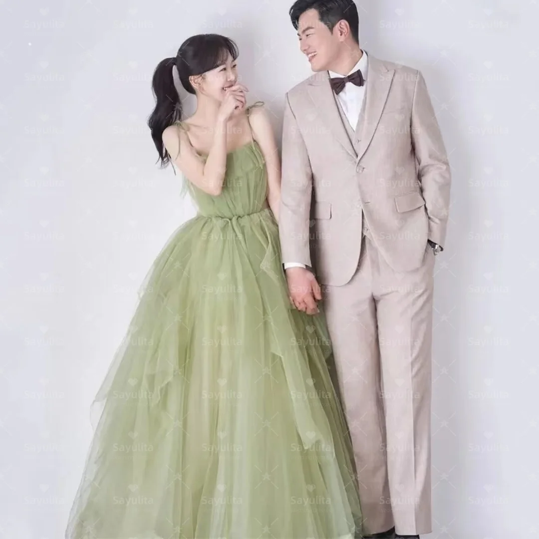 

Sayulita 결혼식하객룩 Spaghetti Straps Prom Dresses Korean Girls Wear Long Ruffles Tulle Special Birthday Party Dress Customized