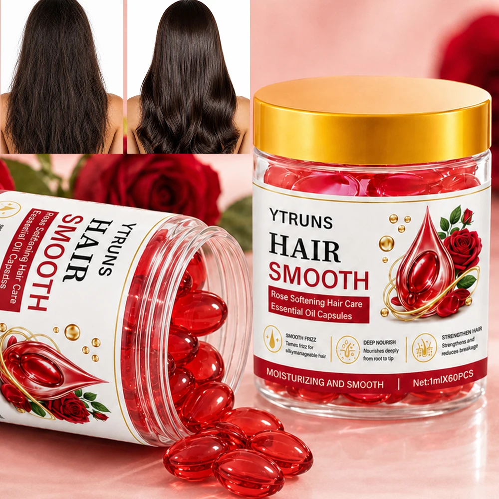 Rose Hair Oil Capsules, Smoothing Hair Oil Serum and Conditioner for Soft, Manageable Hair, Daily Care, For External Use Only