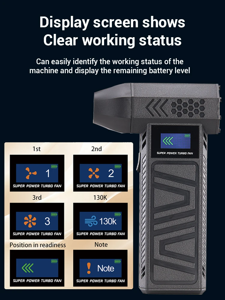 130000 RPM Hava Üfleyici El Tipi Mini Turbo Fan Jetdry Üfleyiciler, Ekran ve LED Işık 52 m/s Yüksek Hızlı Kablosuz Turbofan Jet