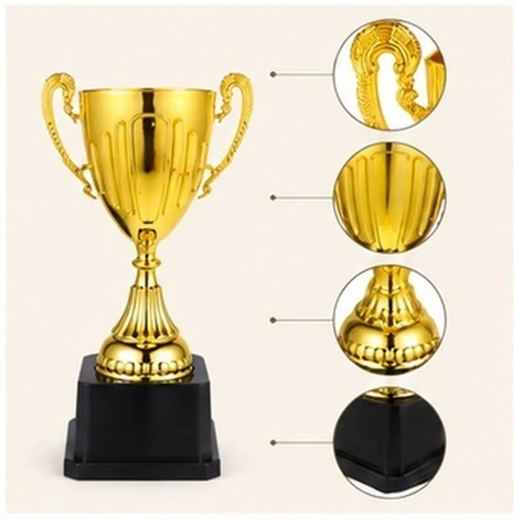 2Pcs Mini Gold Trophy Plastic Base Small Award Desk Display Kindergarten Graduation Party Favor Trophies Gold Award Trophy