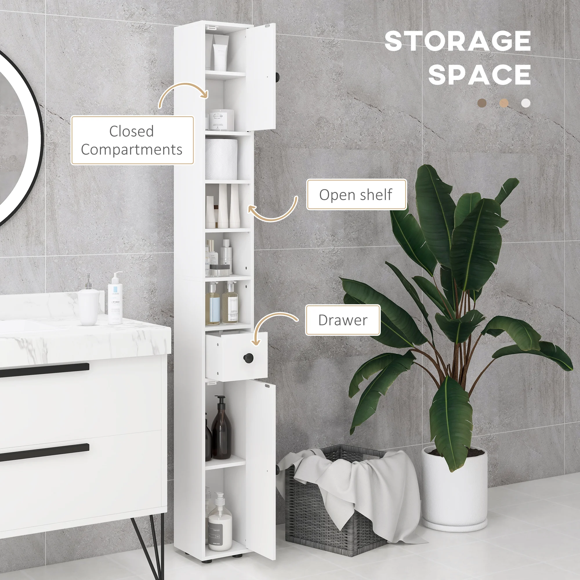 Kleankin 71" Tall Bathroom Storage Cabinet, Narrow Toilet Paper Cabinet with Open Shelves, 2 Door Cabinets, Adjustable Shelves