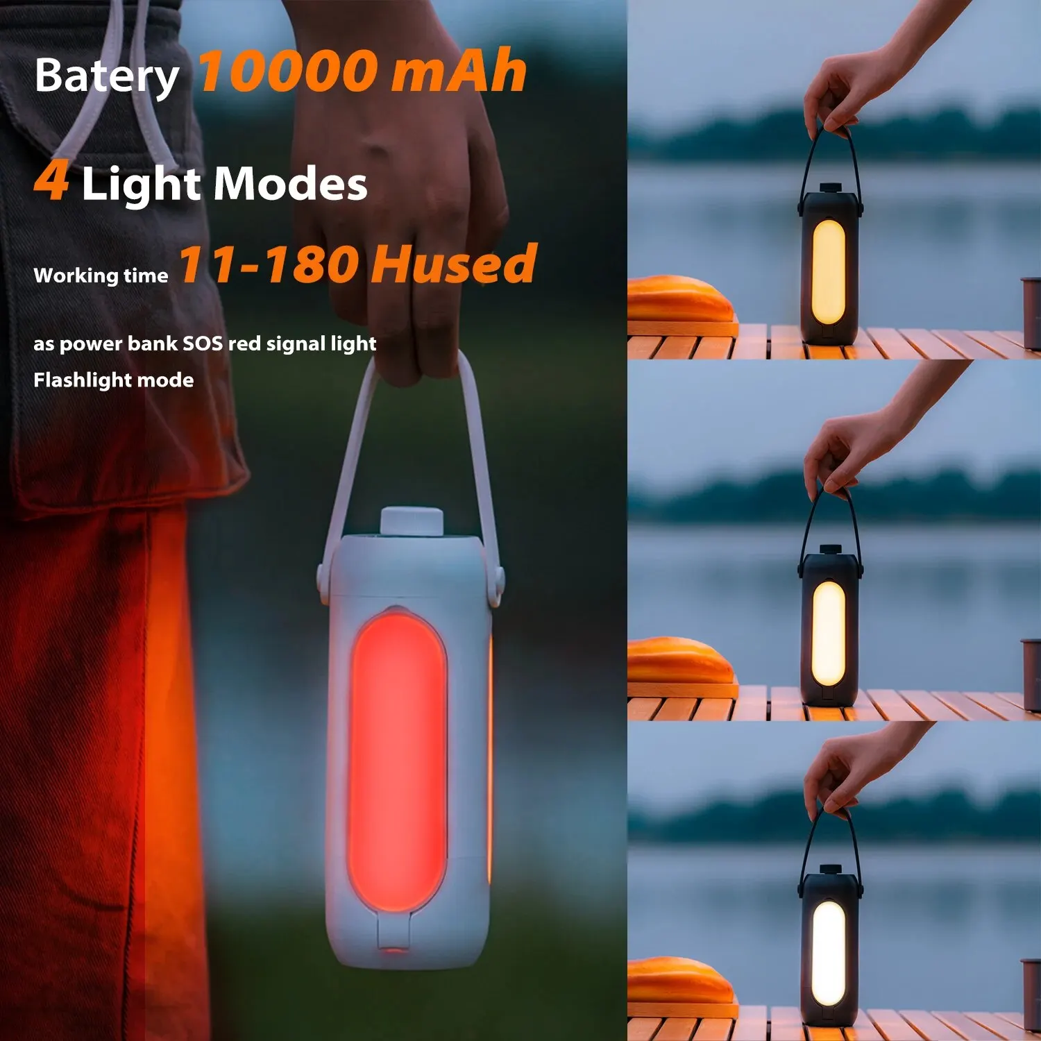 Camping Light Folding Outdoor Portable Rechargeable 10000mAh Student Dormitory Hanging Tent Hanging Lantern Led Flashlight