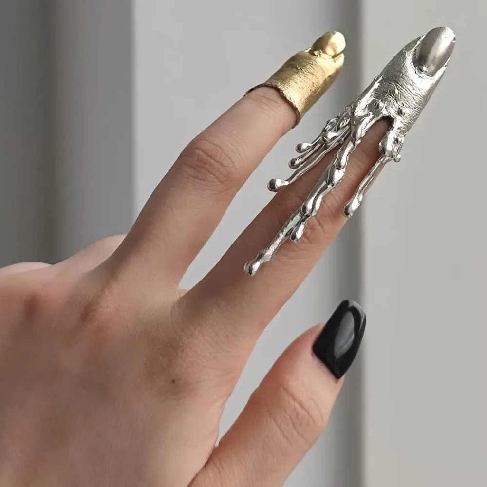 Fashion Irregular Texture Lava Drop Ring Vintage Bowknot Nail Sleeve Alloy Niche Design Armor Ring Wedding