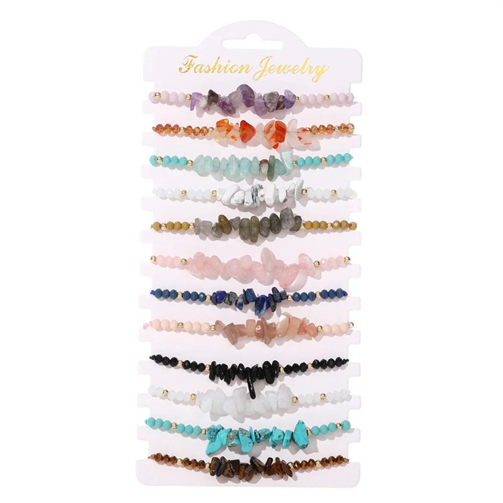 12PCS handgewebte Naturstein Perlen Armband verstellbare unregelmäßige Kristall Kies Perlen Armband Hand Kette Charme Schmuck Geschenke