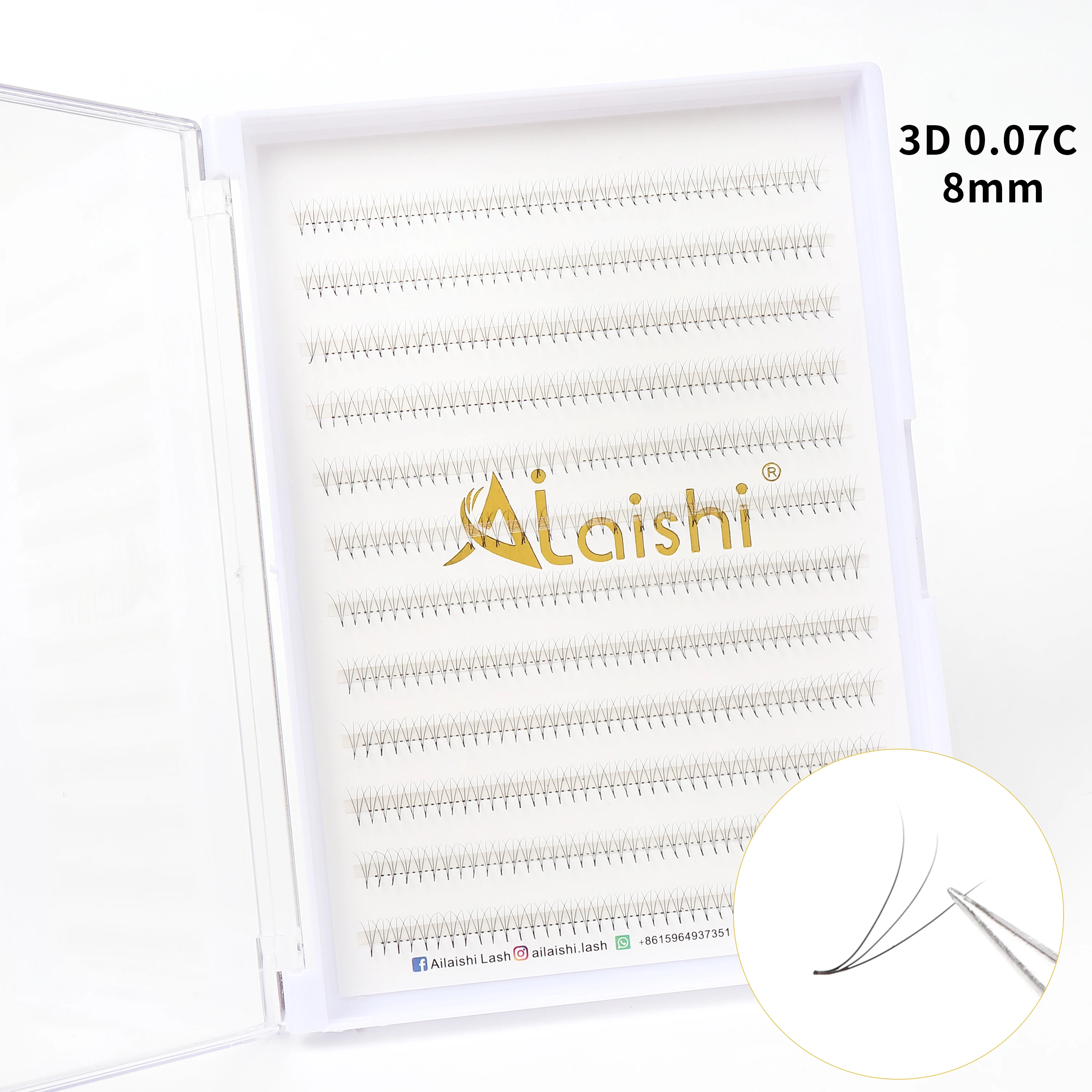 

AILAISHI 320Fans 12 Lines Sharp Narrow Stem Premade Pro Point Pointy Base Middle Stem Faux Synthetic Lash Extension Eyelash