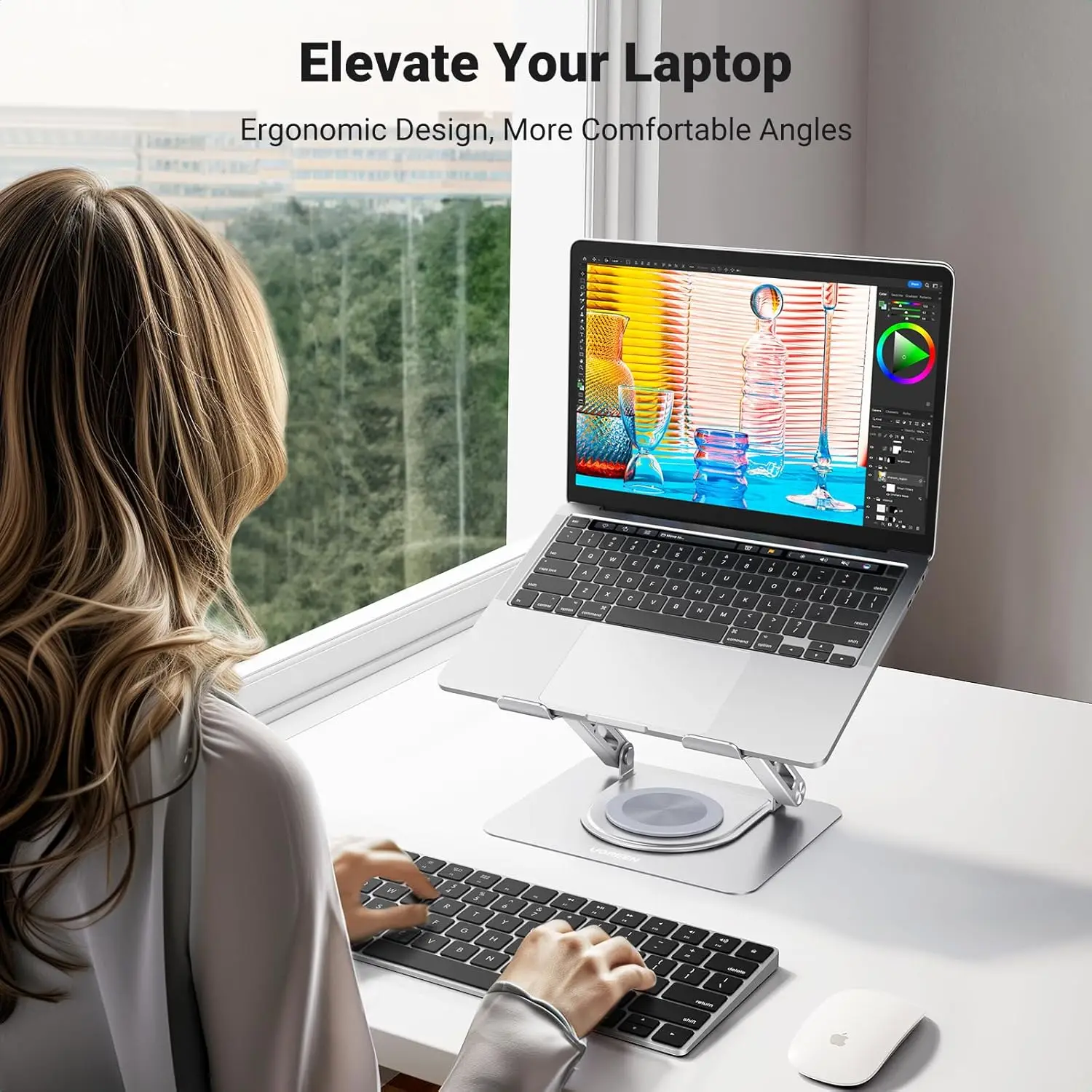 Подставка для ноутбука UGREEN для настольного держателя ноутбука, регулируемая эргономичная подставка для компьютера с вращающимся на 360° основанием