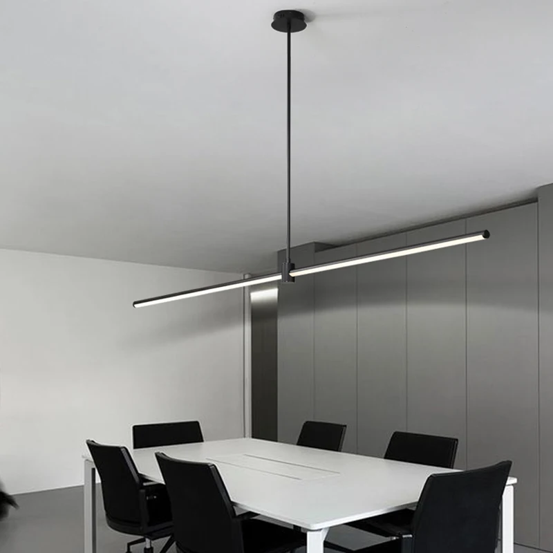 Modern Linear office pendant light One-shaped Tube LED Chandelier Dining Room Hotel Bedroom LED Home Decor Indoor hanging Lighti