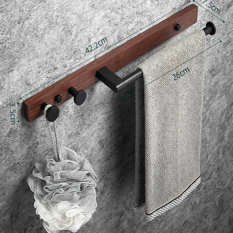 Wood Aluminum Bathroom Towel Holder Brief Towel Rail Black 42.5cm Towel Hanger Wall Mounted Bathroom Towel Bar Towel Rod Rack