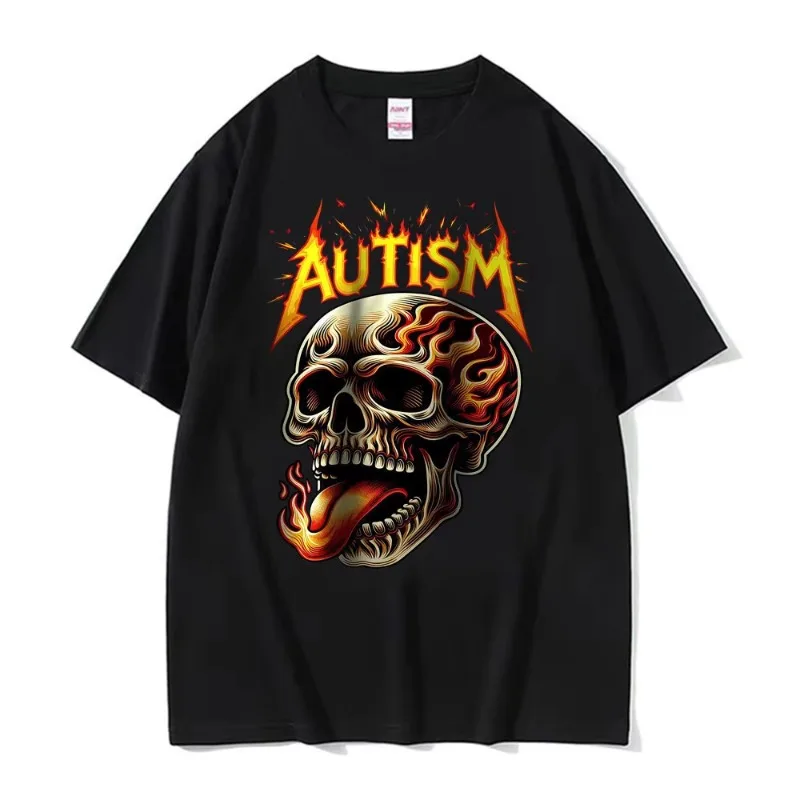

Fuuny Autistic Skeleton Graphic T-shirts Autism Edgy Skull Meme T Shirts for Men Women Vintage Loose Summer Short Sleeve T Shirt