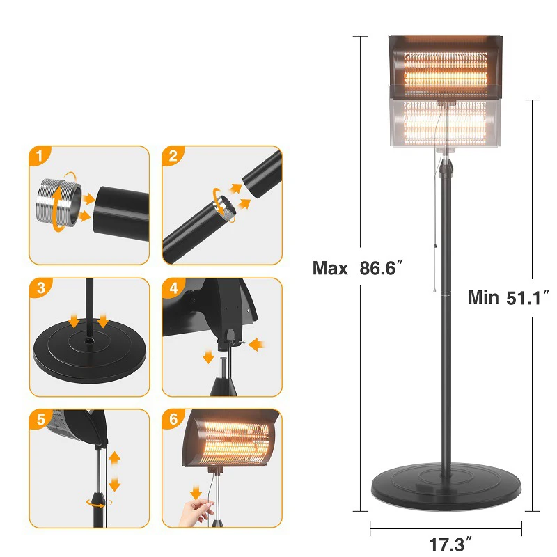 Floor-Standing Heater 750W/1500W Heating for Courtyards, Outdoor Spaces, and Balconies Overheat Protection 120° Wide-Angle Warmt