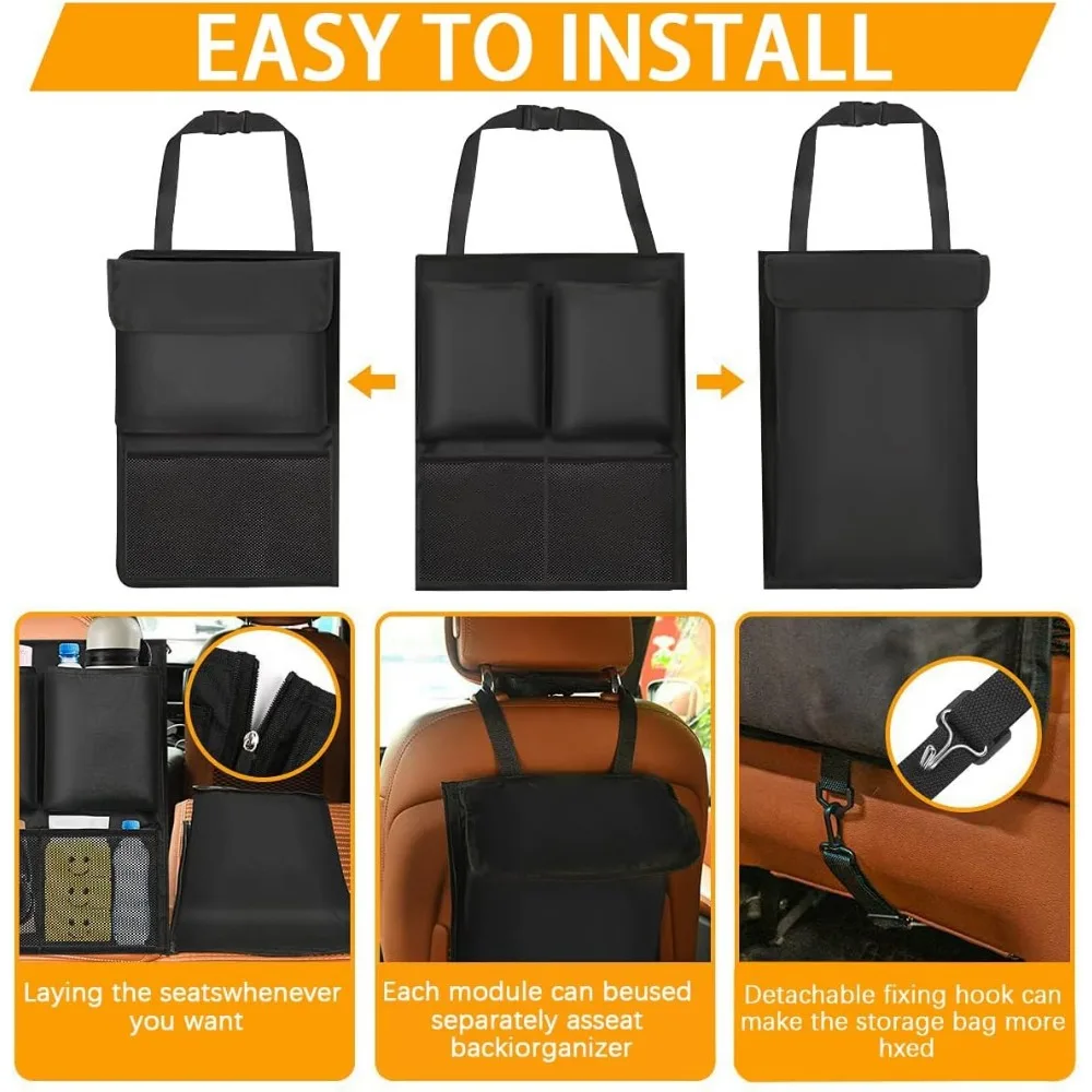 Органайзер в багажник автомобиля, подвесная грузовая сумка с большими карманами, съемная спинка сиденья на молнии с крышками, оснащенная эластичной отделкой.