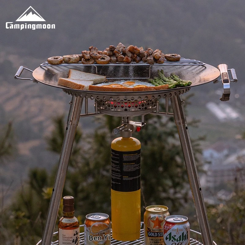 

CAMPINGMOON PG-4 Scott Плита для кемпинга, большой диаметр, ветрозащитная и устойчивая нажимная плита, портативная газовая плита высокой мощности