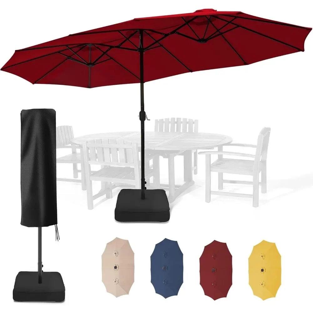 

Outdoor 15 Foot Large Umbrella, Including Base and Cover, for Outdoor Double-sided Umbrellas in Poolside Gardens