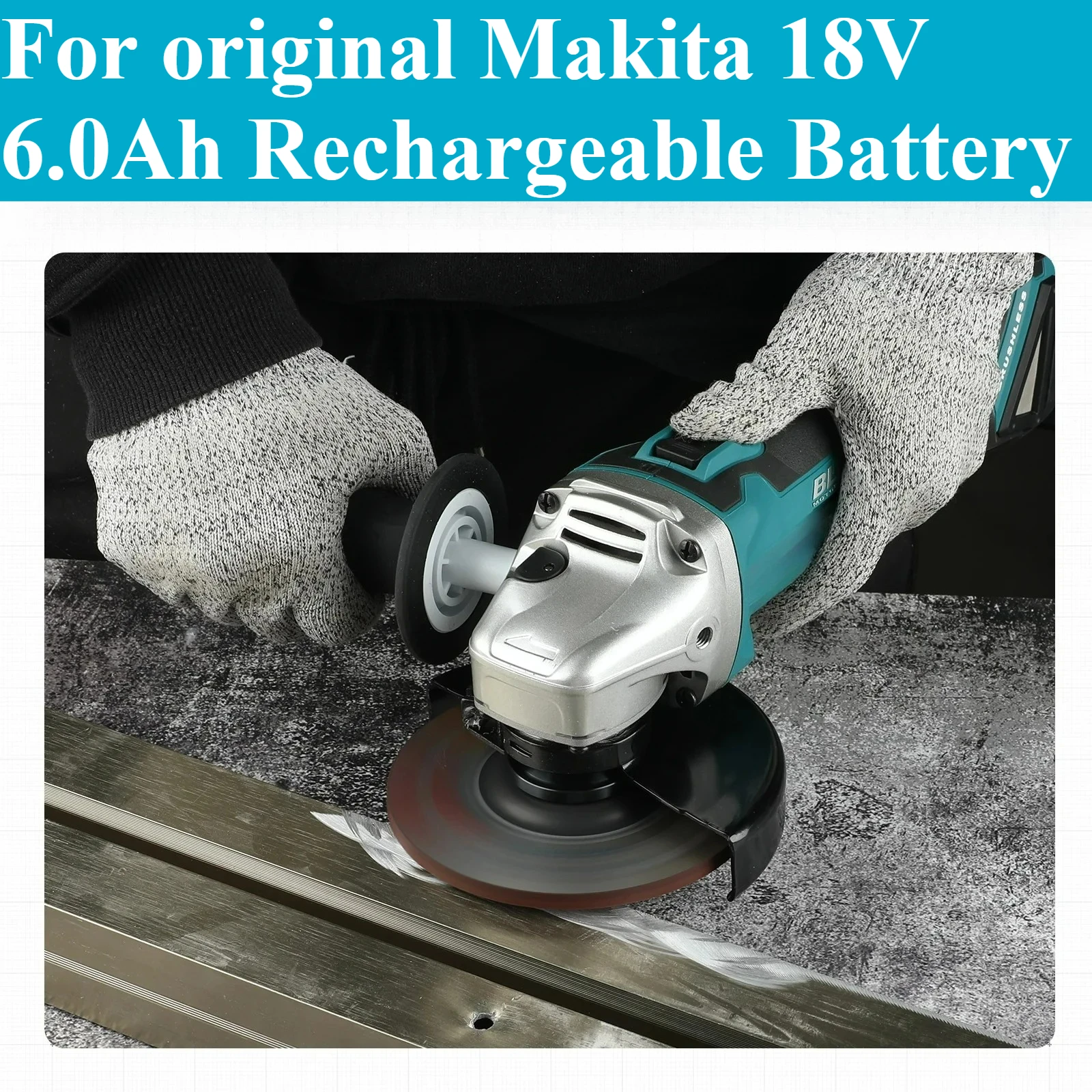 For Makita Angle grinder Battery， Electric Tool Brushless Angle Grinder Multi purpose Cutting and Polishing 18V Lithium Battery