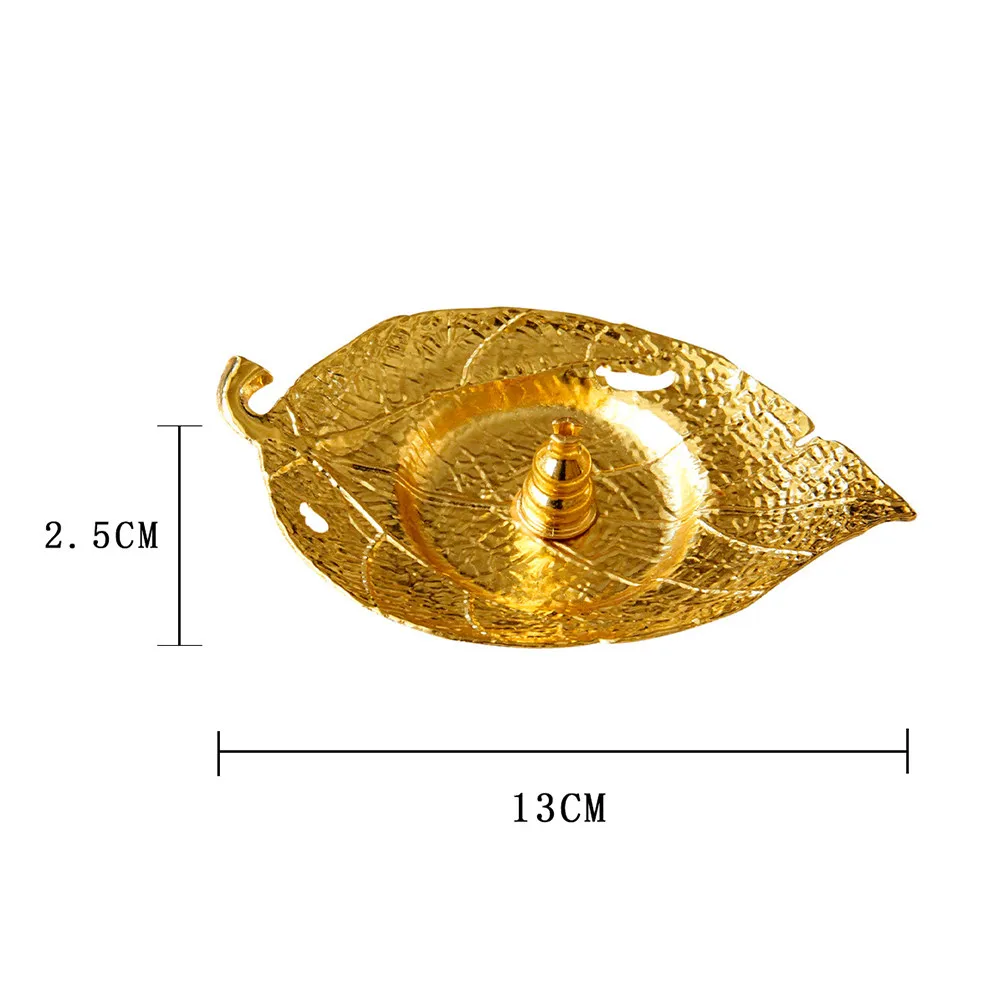 Golden Leaf Incense Burner Tray High Quality Metal Texture Decoration for Home Yoga Meditation Aromatherapy Desk Display Middle
