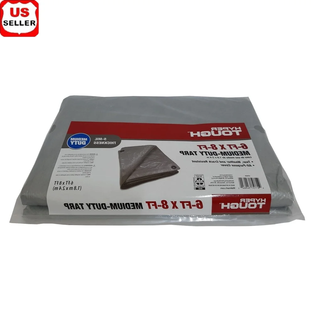 مقاومة للطقس متوسطة التحمل مقاس 6 × 8 قدم من قماش البولي إيثيلين غطاء مقاوم للتمزق معدات خارجية حماية أثاث المركبات