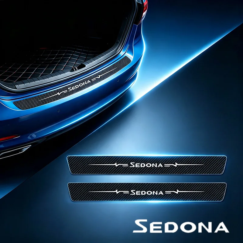 For KIA Sedona Badge Carbon Fiber Car Door Sill Stickers Anti-scratches Decals Waterproof Trunk Threshold Protection Strips