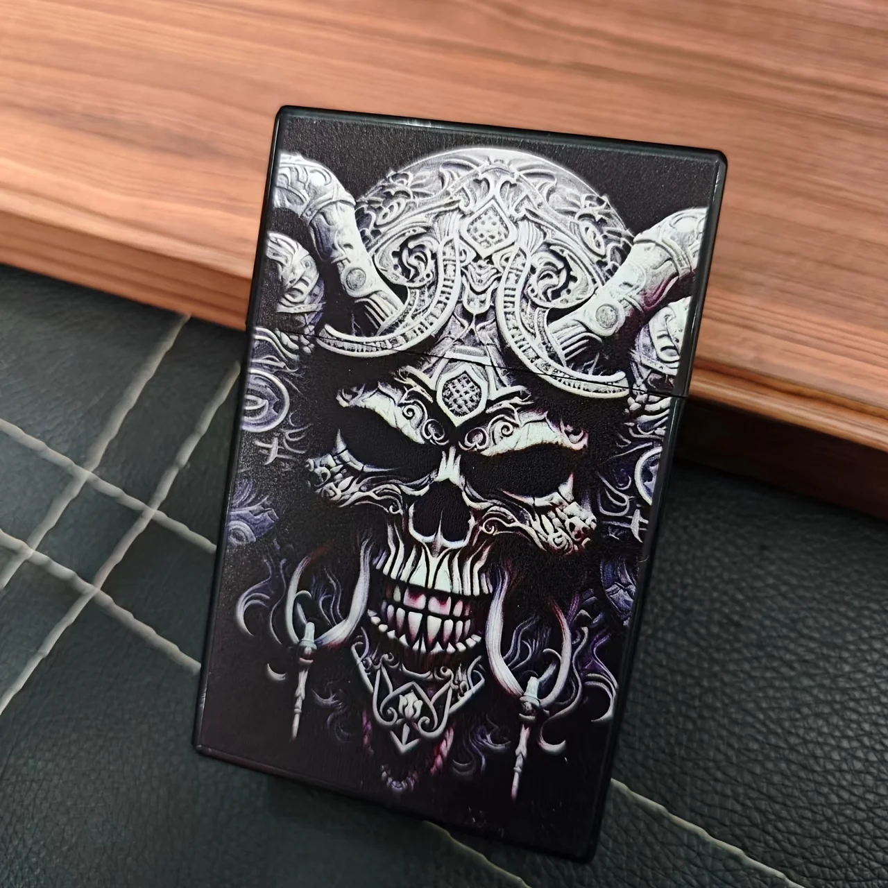 Men\'s cigarette case, birthday gift, skull cigarette case