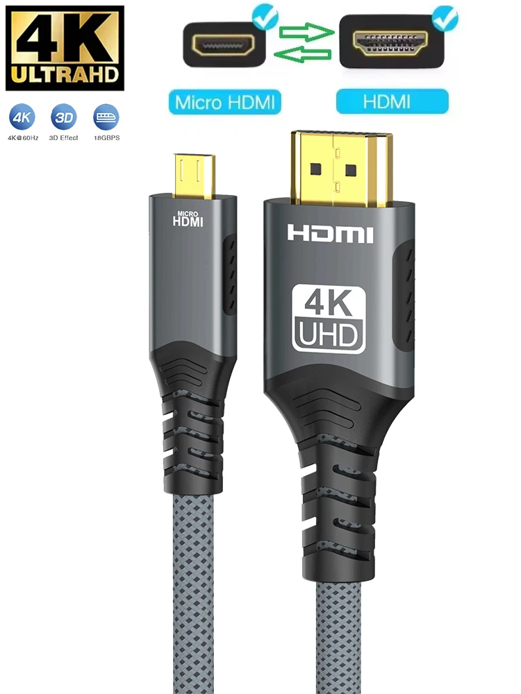 Kabel Micro HDMI do HDMI 18 Gb/s 4K@60Hz Oplot Dwukierunkowy Adapter Konwerter do HDTV PS4 Tablet XBOX Kamera — zdjęcie produktu 7