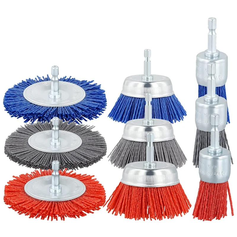 

Filament Abrasive Wire Brush Wheels,3Sizes Nylon Drill Brush Set With 1/4In Drill for Removal of Rust Corrosion Paint