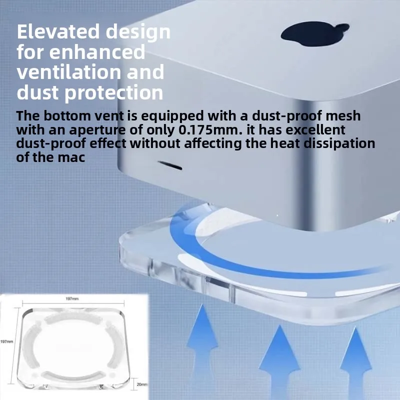 Desktop Mounts Stands Dust Filter Cooling Thermolysis Accessory, Horizontal Acrylic Stand Holder for Mac Studio Mini
