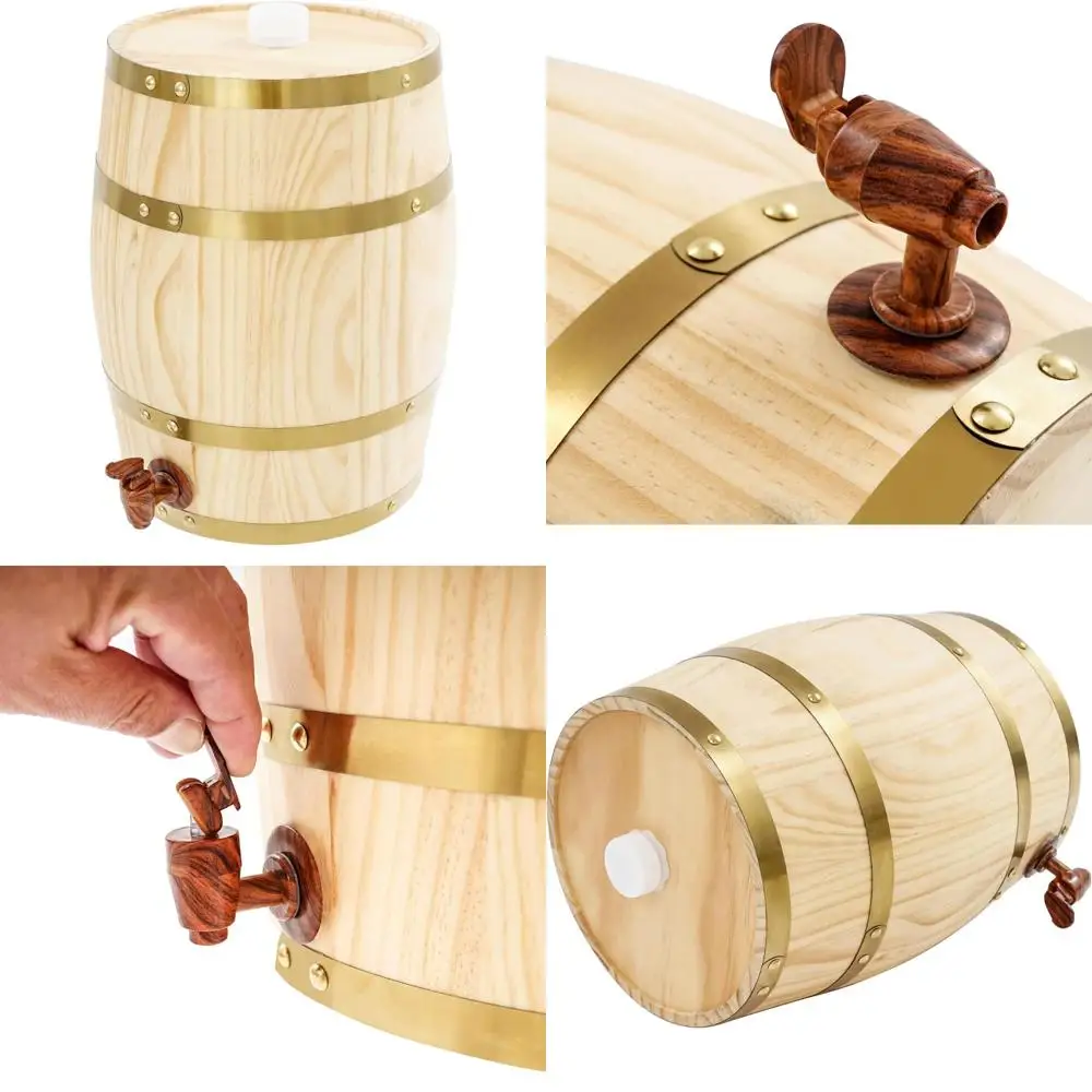 

10 Liter Upright Vintage Oak Timber Wine Barrel Dispenser for Beverages such as Beer, Brandy, Tequila, Whiskey, and Rum