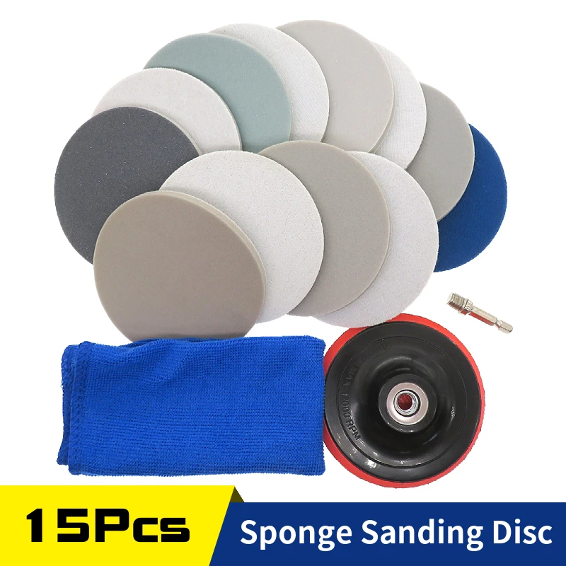 

15Pcs 4Inch Glass Polishing Kit, Sanding Discs 300-3000 Grits Backing Pad M10 Drill Adapter for Rotary Tools Glass Car Headlight