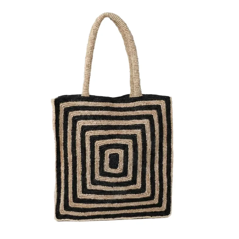 Striped raffia woven straw bag luxury handmade beach vacation tote large capacity for women seaside travel accessory view 5