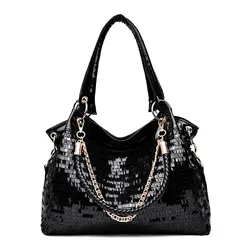 European Style Large Capacity Handbag Fashion Sequins PU Casual One Shoulder Crossbody Bag Luxury High Street Shopping Tote Bag