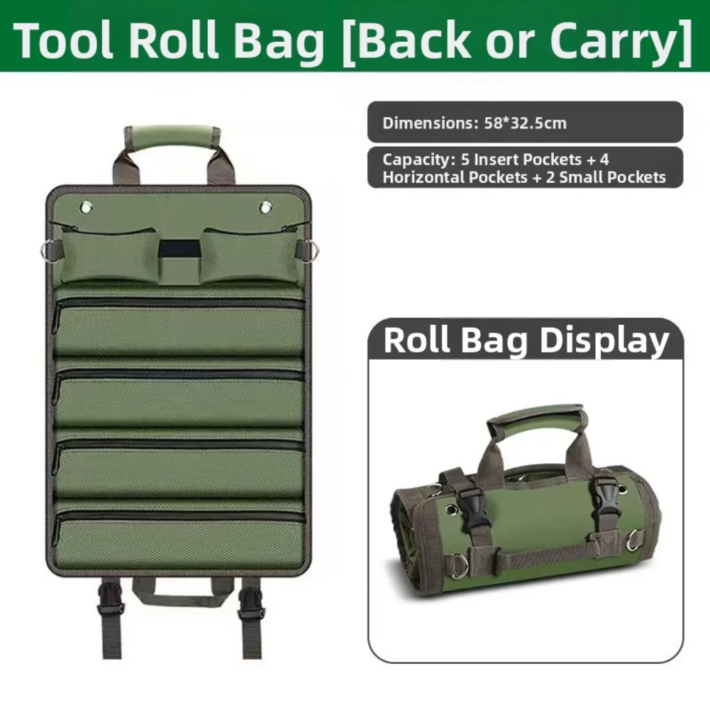 Waterproof Oxford Cloth Toolkit Roll with Multiple Compartments and Padded Handle for Easy Carrying and Tool Organization