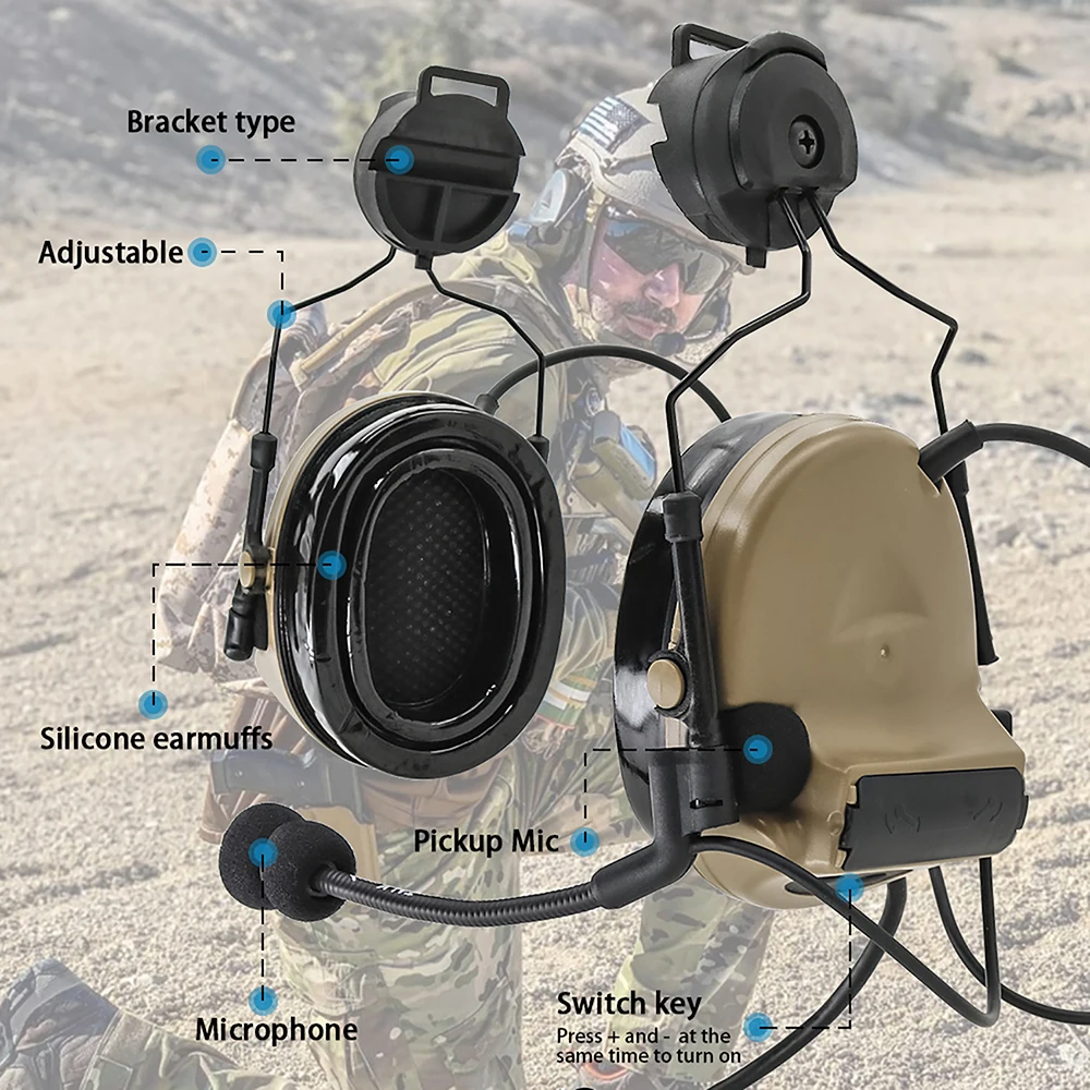 Hearangel Tactical Headset Comtac ii with ARC Rail Adapter Hearing Protection with Gel Ear Pads for Airsoft Sports&Kenwood PTT