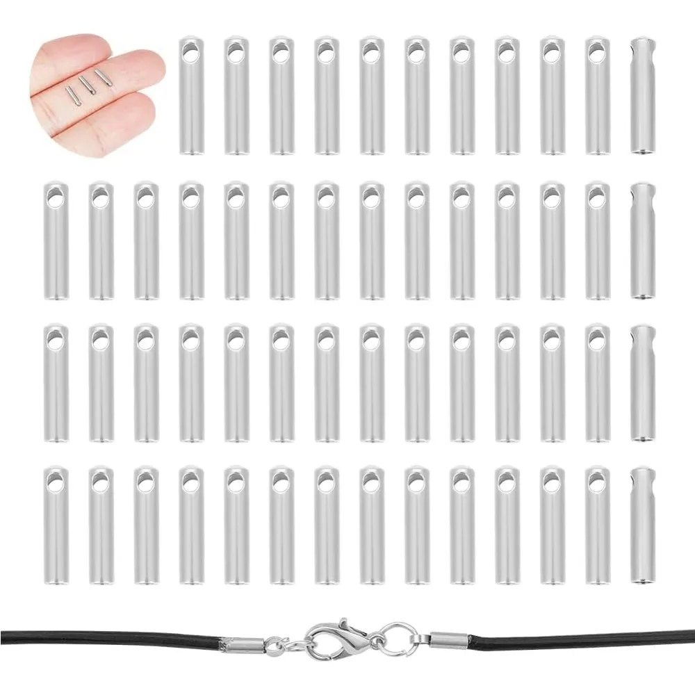 100Pcs Stainless Steel Cord Ends End Caps 1mm Inner Diameter Column Cone Leather Cord Ends Jewelry Making Caps Bracelet
